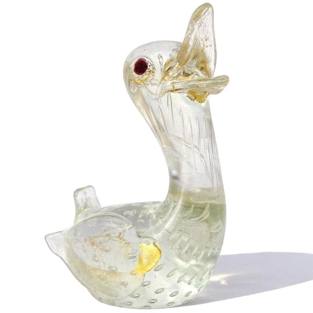 Mid 20th Century Vintage Murano Barovier Toso Clear and Gold Flecks Italian Art Glass Baby Bird Figurine Sculpture For Sale - Image 5 of 6
