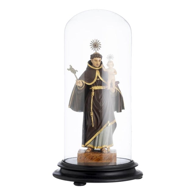 Religious Artist, Saint Anthony with the Child Jesus, 19th Century, Wood with Glass & Silver Details For Sale