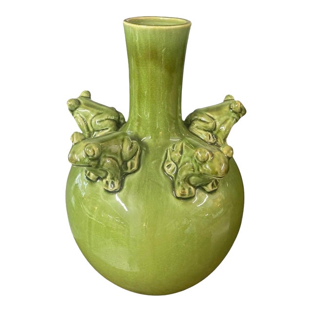 Whimsical Italian Ceramic Frog Bud Vase For Sale