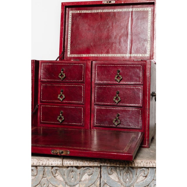 Wood Antique French Leather Écritoire, Traveling Secretary For Sale - Image 7 of 16