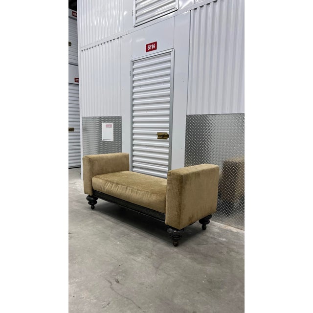 Vintage Upholstered Bench/Sofa With Heave Metal Frame For Sale - Image 11 of 12