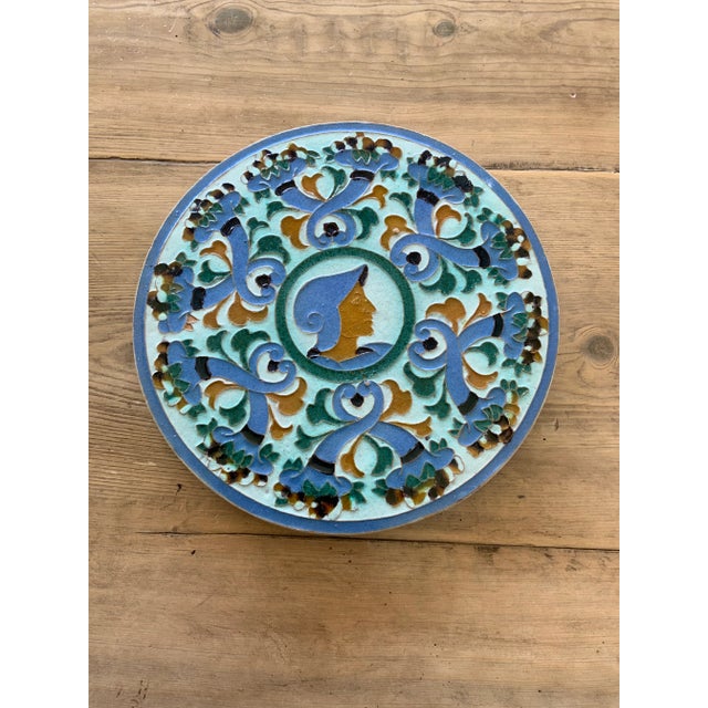Printmaking Materials Vintage Spanish Polychrome Round Heavy Serving Plate, Marked to Underside For Sale - Image 7 of 7
