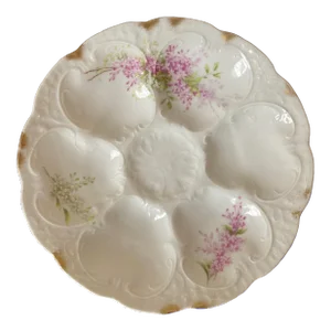 German Porcelain Oyster Plate With Art Nouveau Raised Relief Design by Weimar Germany
