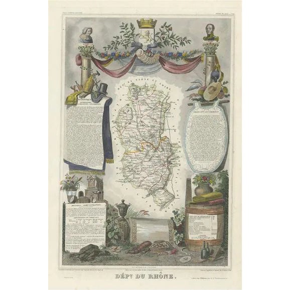 Map of Rhône, 1852 For Sale