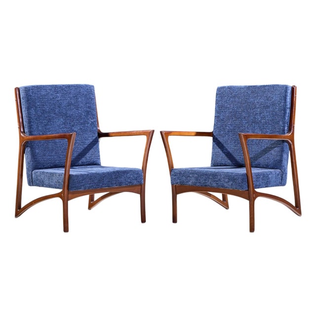 Ico Parisi Style Mid Century Italian Sculpted Mahogany Lounge Chairs - Pair For Sale