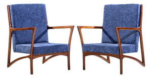 Ico Parisi Style Mid Century Italian Sculpted Mahogany Lounge Chairs - Pair