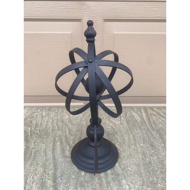Black Iron Armillary Globe Sculpture – Traditional Landscape & Garden Decor For Sale - Image 9 of 10