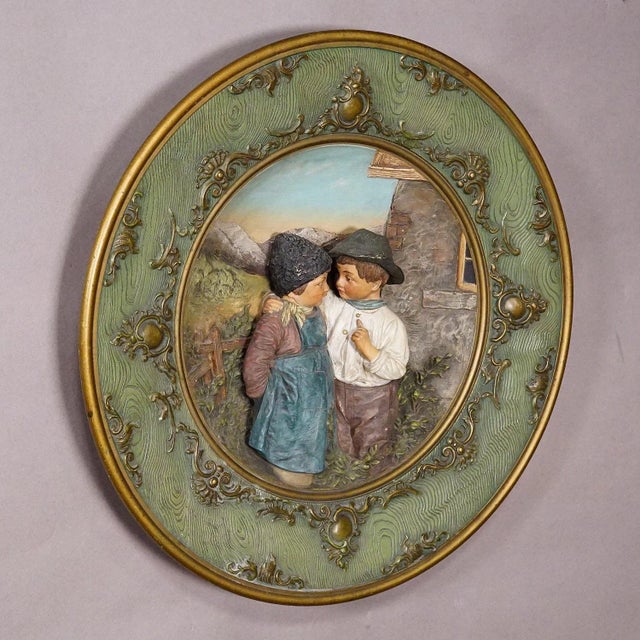 Terracotta Wall Plate With Lovely Children in Traditional Costumes by Johann Maresch For Sale - Image 4 of 10