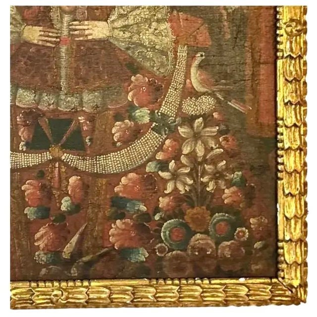 Wood Spanish Colonial Cuzco Painting of Virgin Mary For Sale - Image 7 of 10