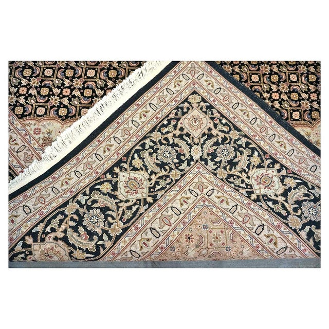 Vintage Sino-Persian Tabriz Mahi Wool 9x12 Black & Ivory Handmade Area Rug #1144253 For Sale - Image 9 of 10