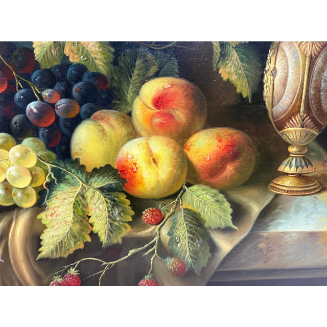 Realism Large Vintage Original P. Loosestrife Still Life Fruit Grapes Oil Painting For Sale - Image 3 of 13