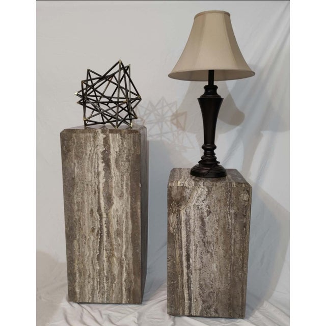 Brown Stunning Pair of Travertine Pedestals For Sale - Image 8 of 9