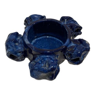 Scandinavian Modern Pentik Kaamoskivi Sculptural Blue Candle Holder, Finland For Sale