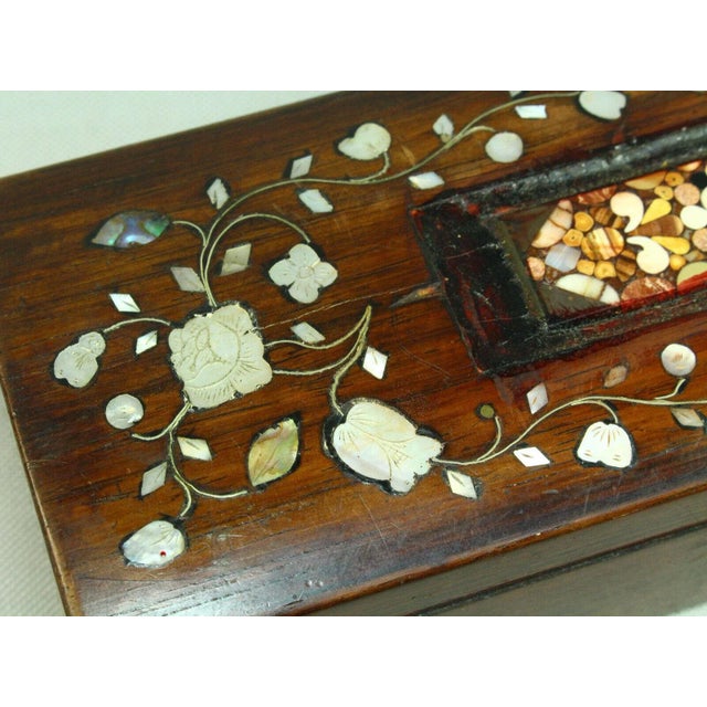 Brown 19th Cent. Rose Wood Mother-Of-Pearl Inlay & Micro-Mosaic Locking Box For Sale - Image 8 of 13