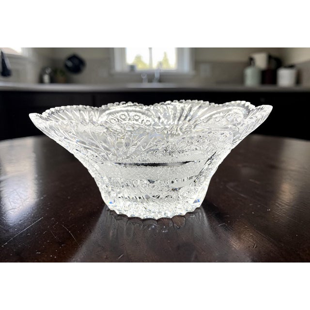 Elegant and refined Bohemian crystal bowl centerpiece, featuring a charming and highly detailed design with circular...