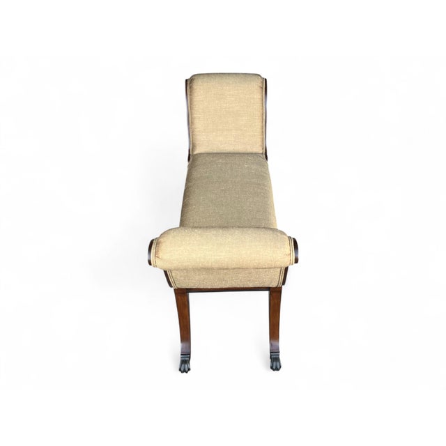 Auburn Restored Vintage Mahogany X-Design Bench With Brass Claw Feet and Gold Upholstery For Sale - Image 8 of 14