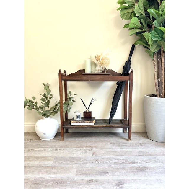 Victorian Wooden Entryway Console Table with Umbrella and Plant Stand For Sale - Image 9 of 10
