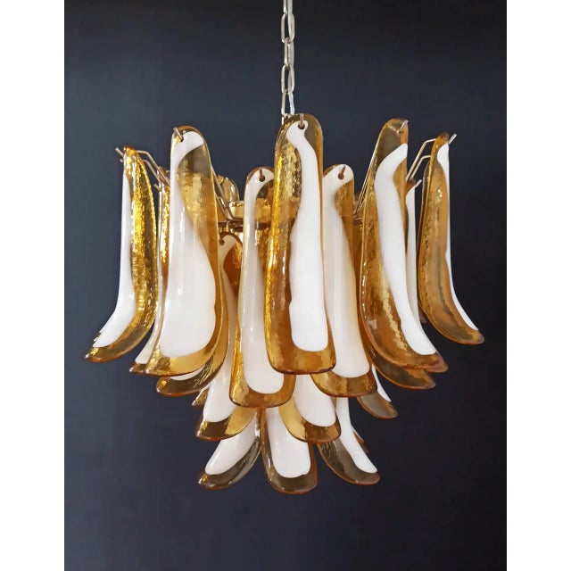 Italian Murano Chandelier, Mazzega Style – 36 Lattimo Amber Glass Petals For Sale In Los Angeles - Image 6 of 11
