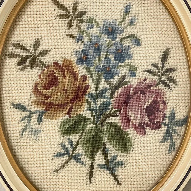 Textile Pair Antique Needlepoint Works in Original Bakelite Frames For Sale - Image 7 of 13