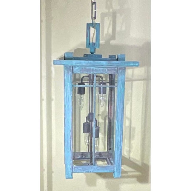 1980s Stunning Large Arts & Crafts / Mission Style Solid Copper Pendant Lantern Light For Sale - Image 5 of 18
