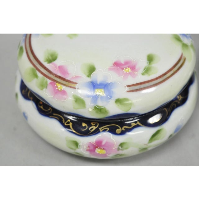 Ceramic Early 20th Century Victorian Japanese Hand Painted Porcelain Cobalt Blue Hair Receiver & Powder Jar For Sale - Image 7 of 14