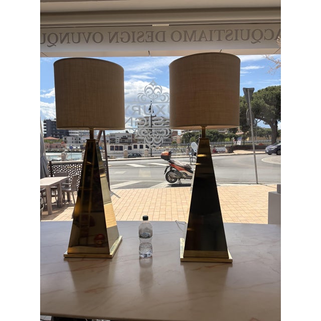 Pyramid Lamps in Brass, 1980s, Set of 2 For Sale - Image 15 of 18