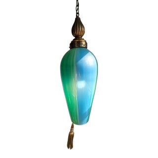 Mid 20th Century Blue and Green Tasseled Swag Light For Sale