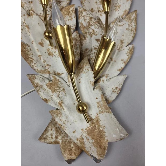 20th Century Painted Sheet Metal and Brass Wall Lights, Set of 2 For Sale - Image 3 of 6