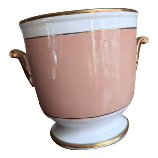 Fitz & Floyd Versailles Shell Peach Cachepot With Gold Trim and Handles For Sale