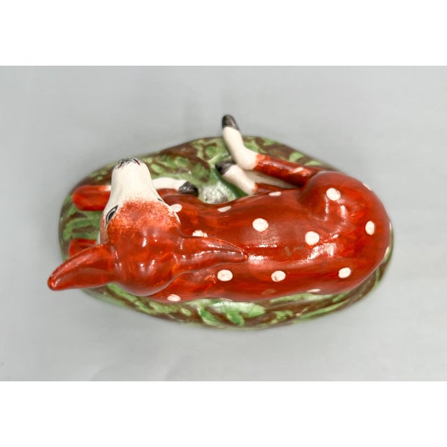 Ceramic Antique Staffordshire Recumbent Deer Figurine — 1820s Mold, Possibly Earlier Example — English Country / Cottagecore For Sale - Image 7 of 9