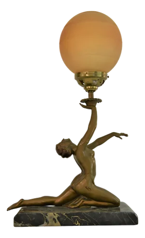 Art Deco Bronze, Patinated Metal and Marble Table Lamp, 1930s
