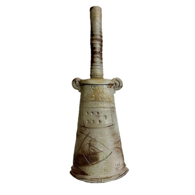 Ceramic Signed 1970s Mid Century Brutalist Abstract Ceramic Bottle Neck Vase / X-Large Sculptural Modernist Art Studio Pottery Vessel For Sale - Image 7 of 13