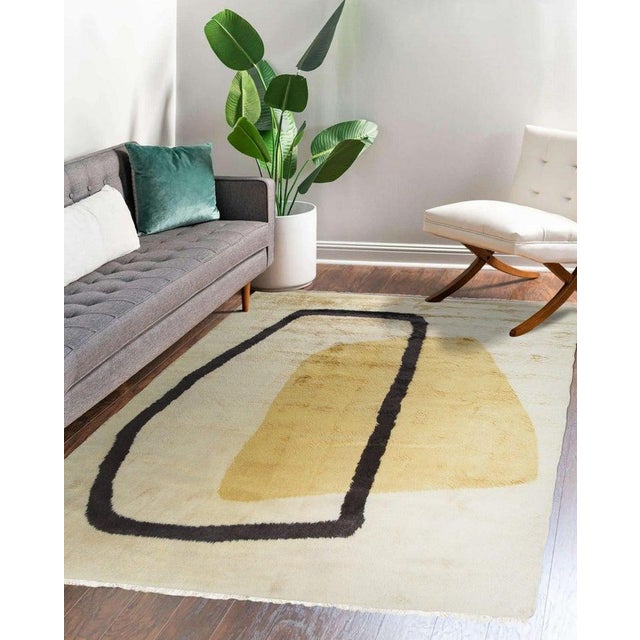 5x8 Yellow Hand-Knotted Wool Abstract Outlines Vintage Mid Century Carpet Rug For Sale In New York - Image 6 of 11