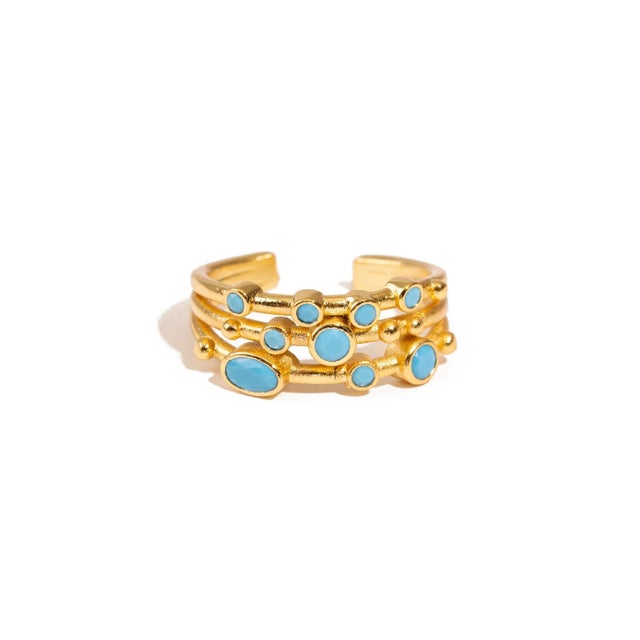 Mystic Waves Turquoise Gold Adjustable Ring, Size 8 For Sale - Image 10 of 11