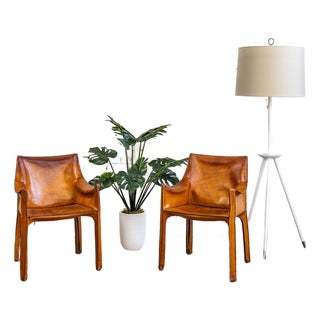 1970s Pair of Cab 413 Armchairs in Cognac Leather by Mario Bellini for Cassina For Sale