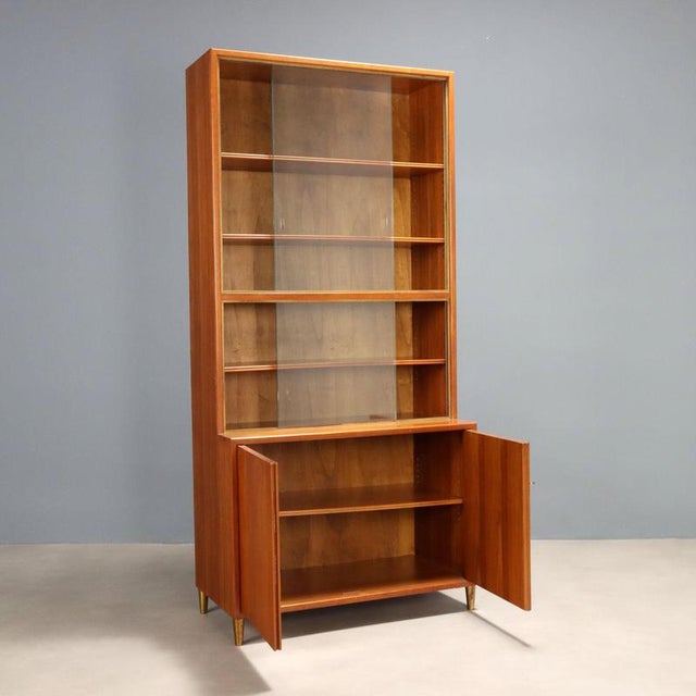 Vintage Bookcase in Larch Veneer and Brass, 1960s For Sale - Image 3 of 11
