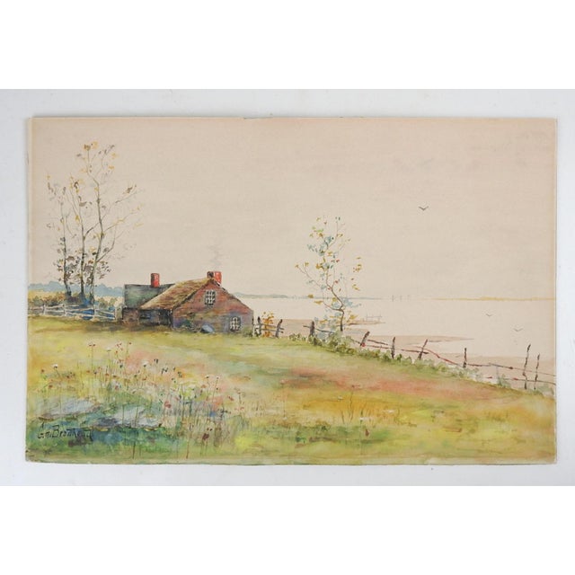 Early 20th Century New England Coastal Landscape Watercolor Painting For Sale - Image 4 of 4