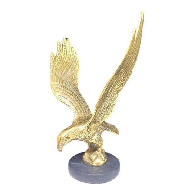 Vintage Brass Eagle on Marble Base 9.5" Patriotic Desk Sculpture For Sale