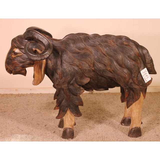 Scottish Rams in Polychrome Wood, 19-Century, Set of 2 For Sale - Image 9 of 18