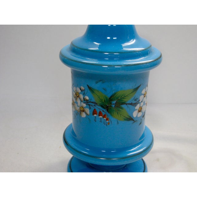 Antique French Hand Painted Blue Opaline Decanter For Sale - Image 4 of 10