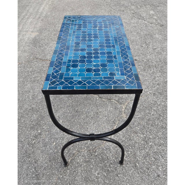 Moroccan Moroccan Handcrafted Petrol Blue Mosaic Console Table For Sale - Image 3 of 7