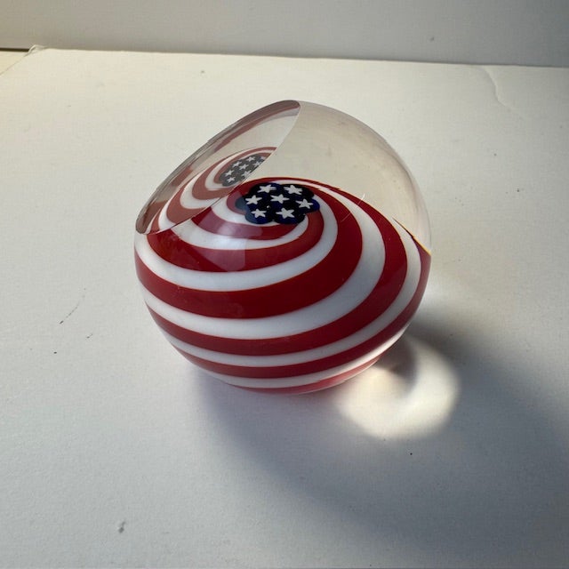Old Glory Ges Glass Swirl Paperweight Patriotic Art Piece For Sale - Image 9 of 14