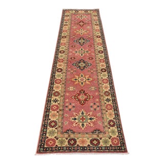Kazak Runner 2’11” X 9’10” Pink Wool Tribal Hand-Knotted Oriental Rug For Sale