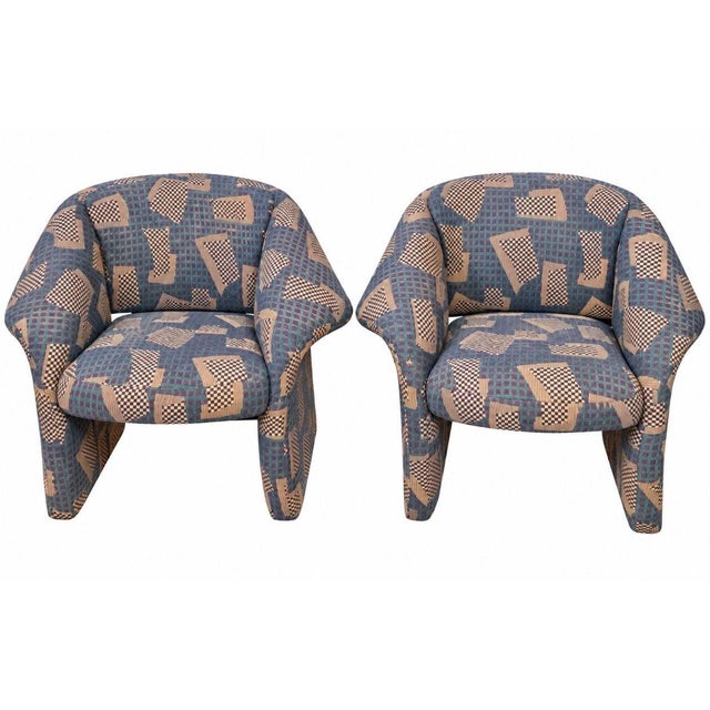 Pair Post Modern Sculptural Ribbon Lounge Chairs, 1980’s. Original upholstery. Measure 30.5” tall 40” wide 24” deep seat...