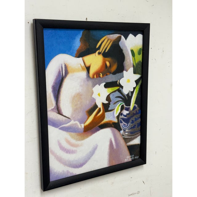 Gia Dinh Bac Chien Tang "Young Women With a Lilies" Reproduction Print, Framed For Sale - Image 4 of 12