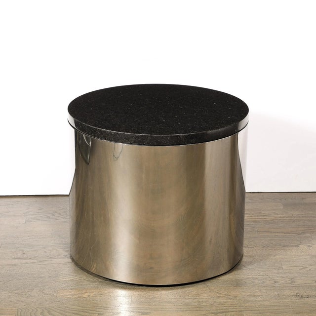 Mid-Century Modern Cylindrical Drum Form Chrome and Granite Occasional Table For Sale In New York - Image 6 of 9