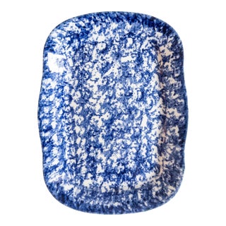 19th Century American Blue Spongeware Serving Platter For Sale