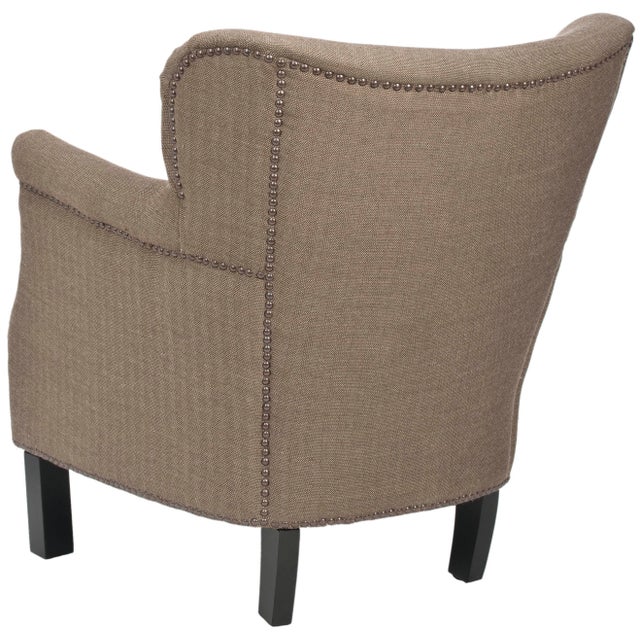 Modern Armchair & Brass nailheads in Brown & Java For Sale - Image 3 of 6