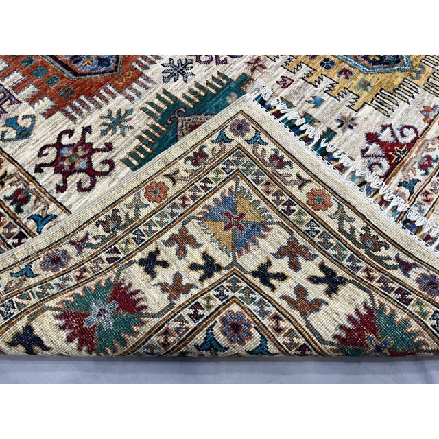Ivory & Blue Sultani Natural Dye Wool Rug, Tribal Geometric Medallion ...
