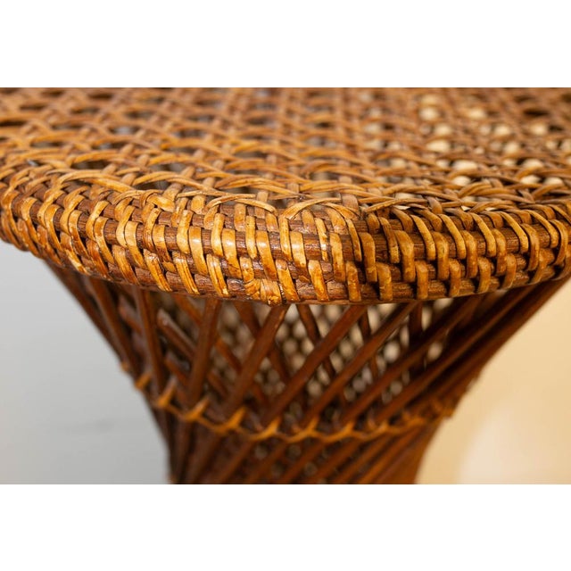 Wood French Wicker Diabolo Stool in Wicker, 1970 For Sale - Image 7 of 10